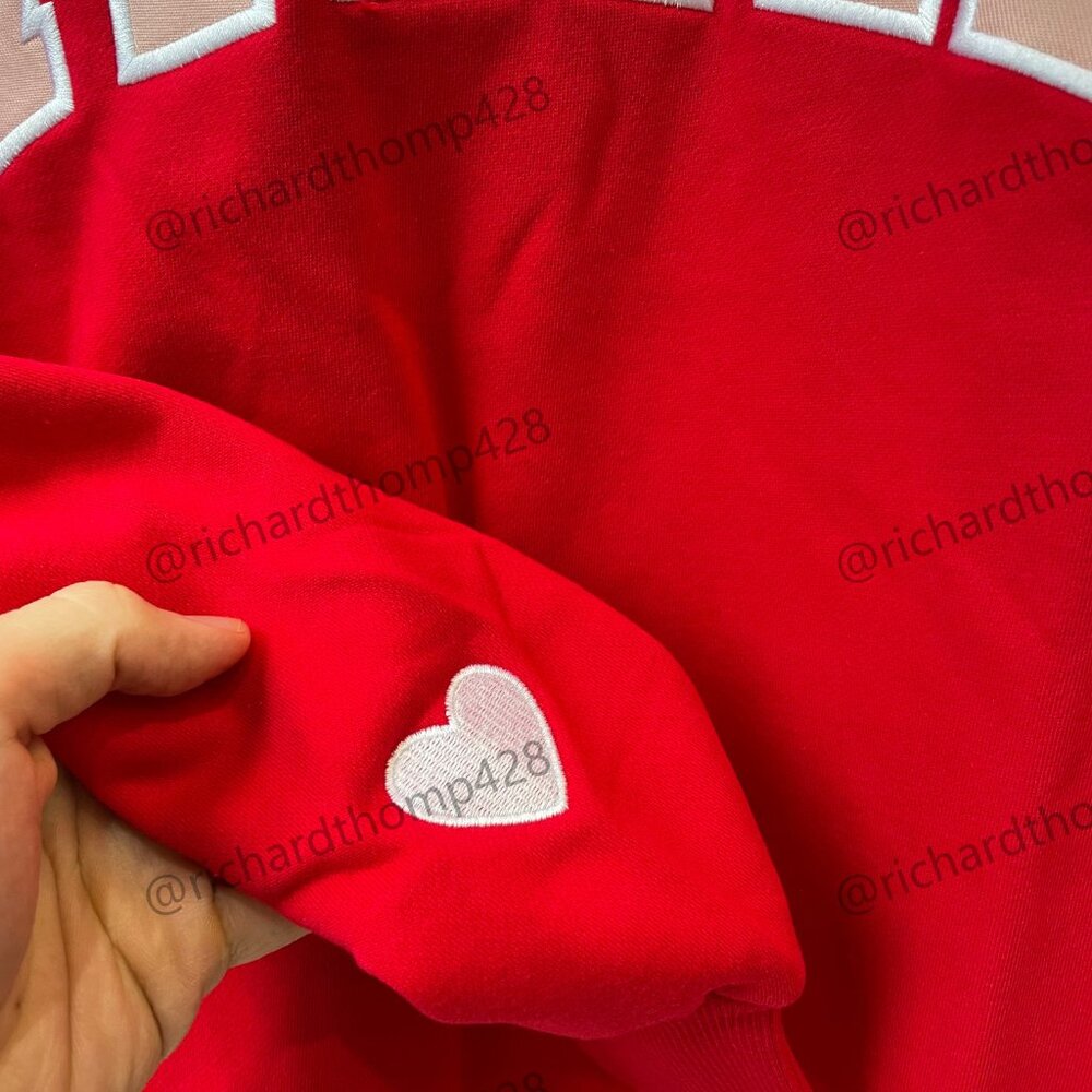 PARKE Red Mock Neck Sweatshirt Oversized Varsity Logo Crewneck - Picture 3 of 7